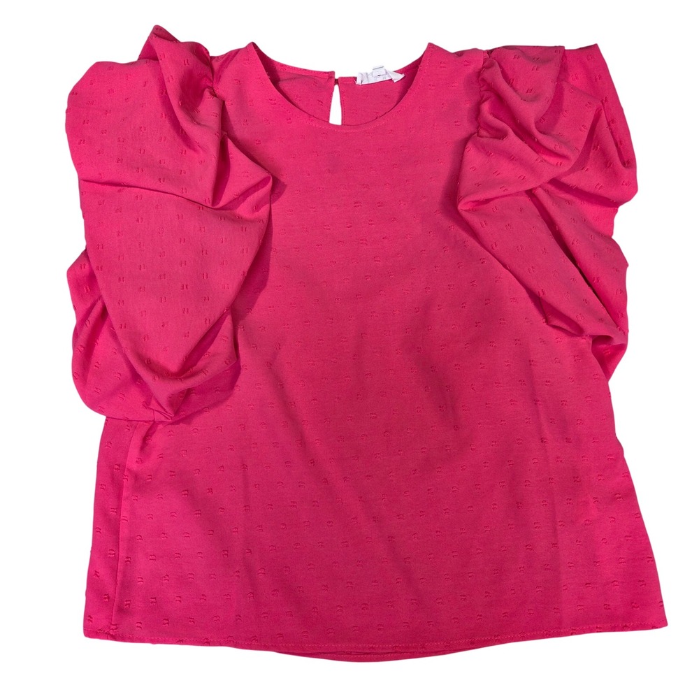 THML Pink Clip Dot Puff Sleeve Blouse THS1047-1-FA Women Large Preppy Cute